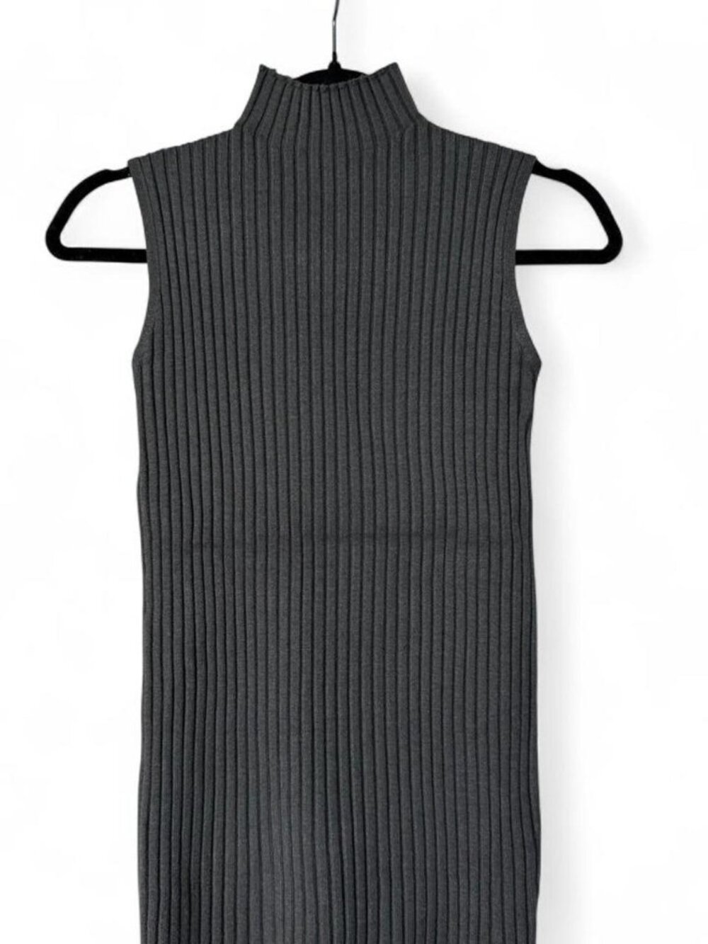 Grey Ribbed Sleeveless Mock Neck Top